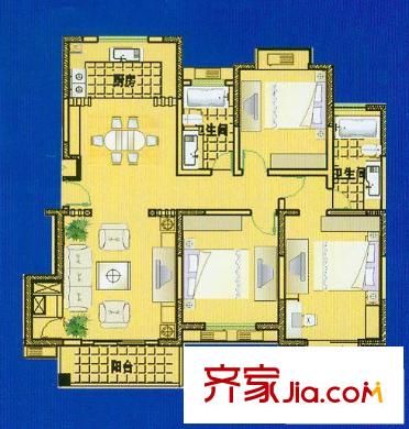 華德名人世家戶型d小高層型 3室2廳2衛(wèi)1廚