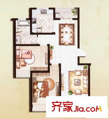 金水灣花園溫馨雅居H套型 2室2廳1衛(wèi)1廚