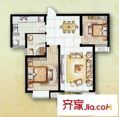 金水灣花園精致典雅K套型 2室2廳1衛(wèi)1廚