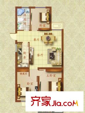 文華名邸2、4、6、8號(hào)樓C戶型 3室2廳1衛(wèi)1廚