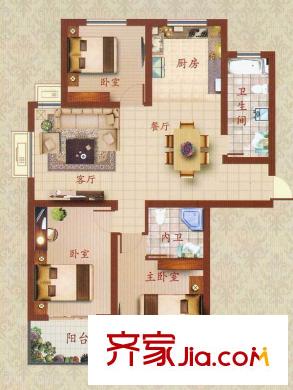 文華名邸1、5、7號(hào)樓D戶型 3室2廳2衛(wèi)1廚