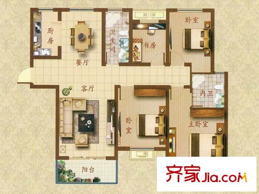 文華名邸1號(hào)樓G戶型 4室2廳2衛(wèi)1廚
