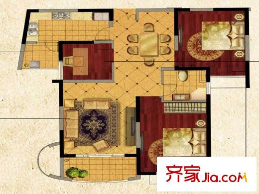 高迪晶城8#樓G1戶型 3室2廳1衛(wèi)1廚