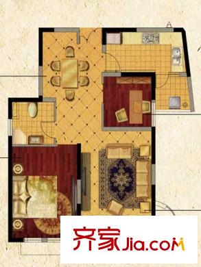 高迪晶城8#樓H1戶型 2室2廳1衛(wèi)1廚