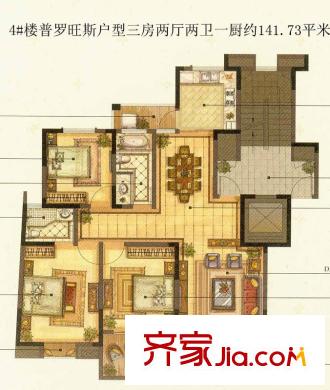 匯景名豪4#樓普羅旺斯戶型 3室2廳2衛(wèi)1廚