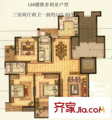 匯景名豪1A#樓維多利亞戶型 3室2廳2衛(wèi)1廚