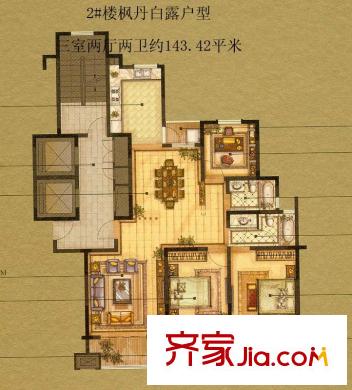 匯景名豪2#樓楓丹白露戶型 3室2廳2衛(wèi)1廚