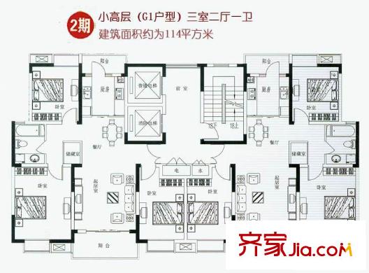 蘇建陽(yáng)光新城2期15-25幢小高層（G1戶型） 3室2廳1衛(wèi)1廚