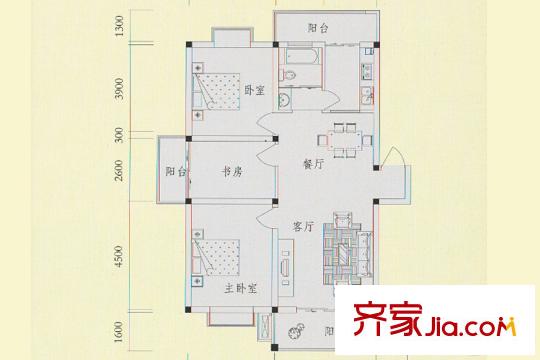 蘇建花園城17#D1a戶型 2室2廳1衛(wèi)1廚