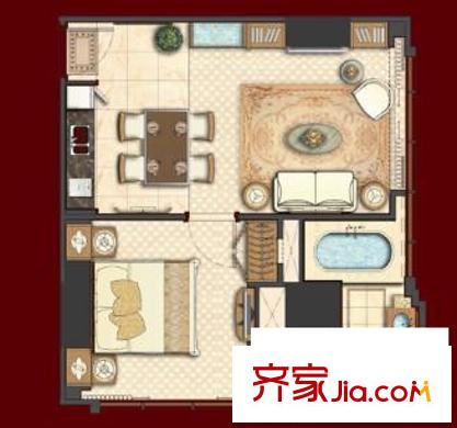 金石國際大酒店戶型C 1室2廳1衛(wèi)