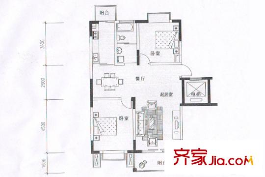 蘇建花園城37#XG1戶型 2室2廳1衛(wèi)1廚