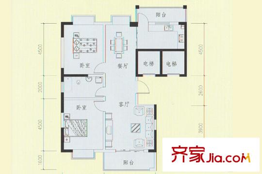 蘇建花園城36#DG4戶型 2室2廳1衛(wèi)1廚