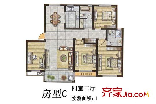 明珠花苑C戶型 4室2廳1衛(wèi)