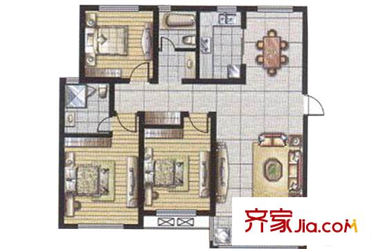 明珠花苑B戶型 3室2廳2衛(wèi)