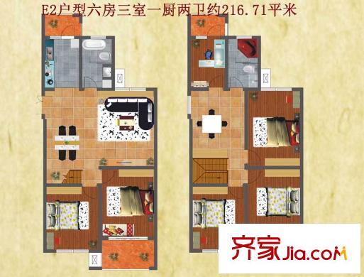 友誼嘉御龍庭E2戶型 6室3廳2衛(wèi)1廚