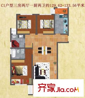 友誼嘉御龍庭C1戶型 3室2廳2衛(wèi)1廚