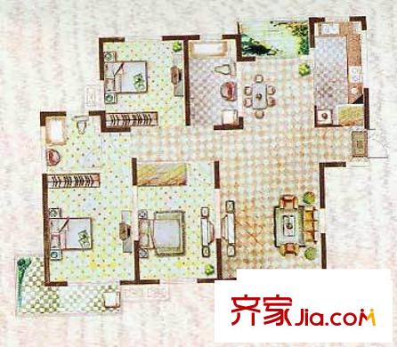 金色維也納9#B戶型 3室2廳1衛(wèi)1廚