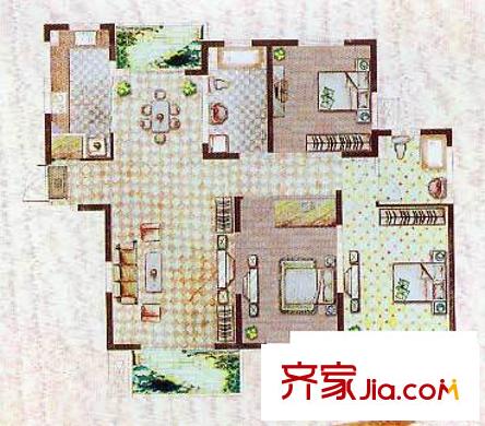 金色維也納9#D戶型 3室2廳2衛(wèi)1廚
