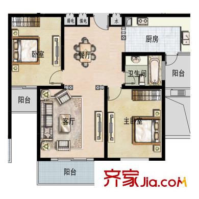 福宇鳳凰華庭高層B戶型 2室2廳1衛(wèi)1廚