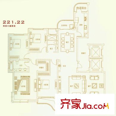文峰城市廣場(chǎng)文景嘉苑221平戶型 4室3廳2衛(wèi)1廚