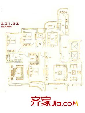 文峰城市廣場(chǎng)文景嘉苑221平米戶型 4室3廳2衛(wèi)1廚