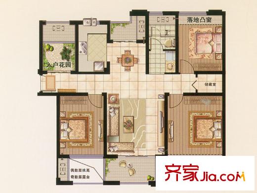 御景灣2#3#4#B戶型 3室2廳1衛(wèi)1廚