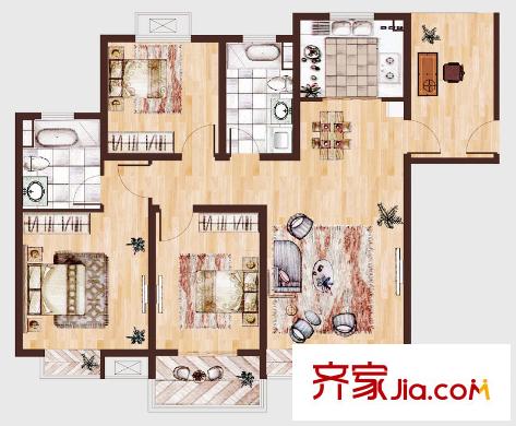 中瑾翰鉑府1#、3#C戶型 3室2廳2衛(wèi)1廚