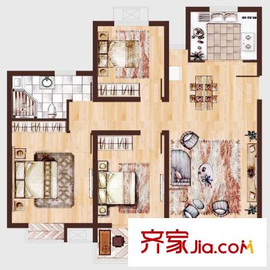 中瑾翰鉑府2#、3#A戶型 3室2廳1衛(wèi)1廚