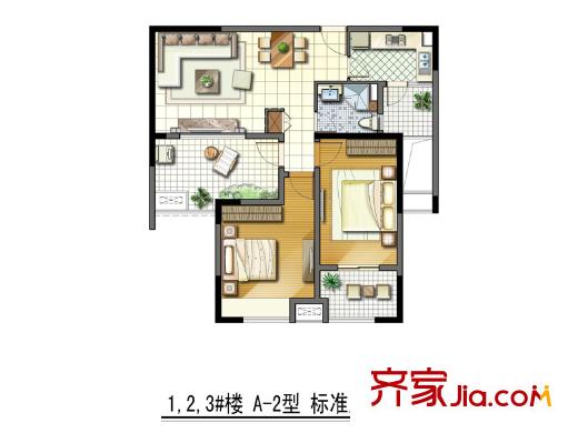 御景華庭1,2,3#樓 A-2戶型圖 2室2廳1衛(wèi)1廚