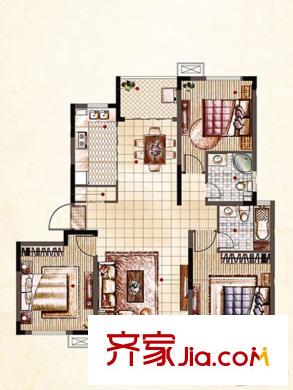 浦發(fā)領(lǐng)秀城3#、7#東戶B1戶型 3室2廳2衛(wèi)1廚