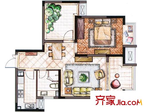 大唐世紀豪庭D戶型 2室2廳1衛(wèi)1廚