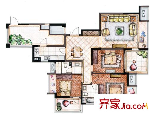 大唐世紀豪庭A戶型 5室2廳2衛(wèi)1廚