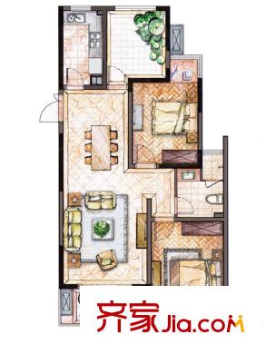 大唐世紀(jì)豪庭H戶型 3室2廳1衛(wèi)1廚