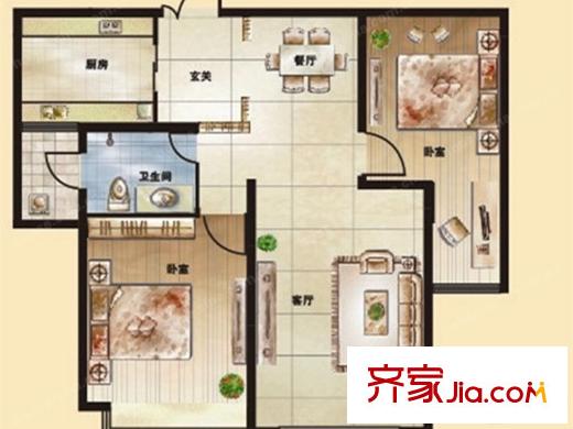 百源國際公寓1#、3#邊戶C2戶型 2室2廳1衛(wèi)