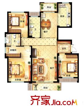 中海丁香花園3#樓F戶型 3室2廳2衛(wèi)1廚
