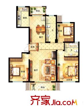 中海丁香花園5#樓E戶型 3室2廳2衛(wèi)1廚