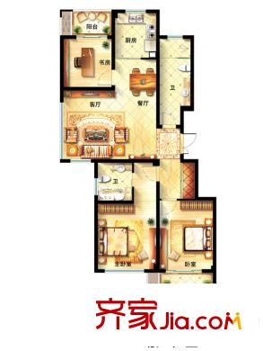 中海丁香花園2#樓A戶型 3室2廳2衛(wèi)1廚