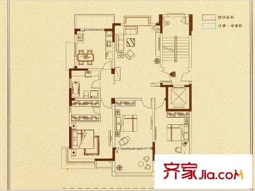 樂天桐墅灣1#中間B戶型 3室1廳1衛(wèi)1廚