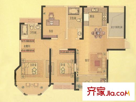 海門中南世紀(jì)城98#樓A2戶型 3室2廳2衛(wèi)1廚