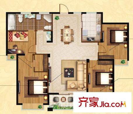 尚海城9#樓E戶型 4室2廳2衛(wèi)1廚