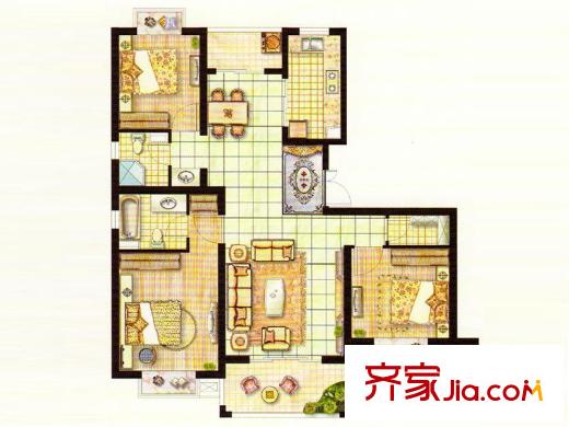 地緯東洲半島名仕府邸L1戶型 3室2廳2衛(wèi)1廚