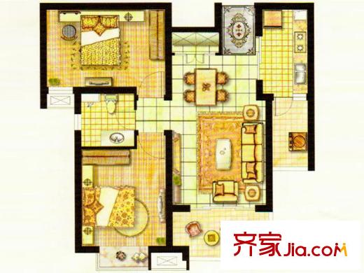 地緯東洲半島美學臻品H2戶型 2室2廳1衛(wèi)1廚