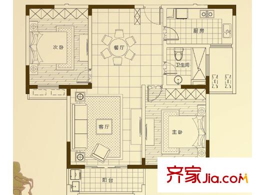海灣壹號C戶型 2室2廳1衛(wèi)1廚