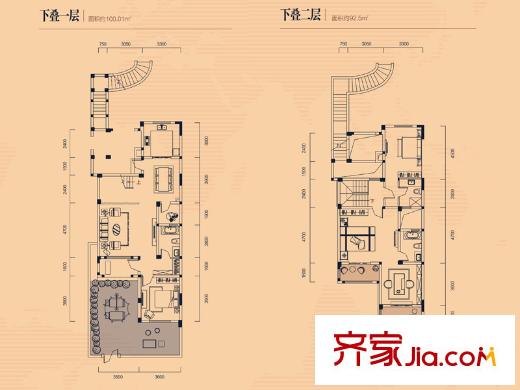 金科城疊拼端戶（下疊）戶型 3室4廳3衛(wèi)1廚