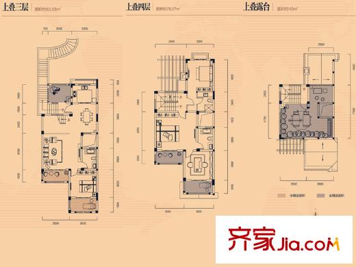 金科城疊拼端戶（上疊）戶型 4室3廳3衛(wèi)1廚