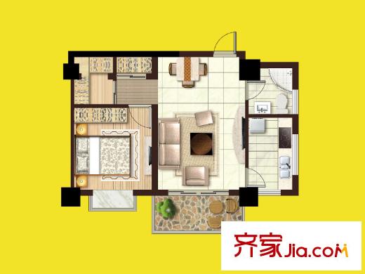 匯富廣場1#樓65平方米戶型 1室1廳1衛(wèi)1廚