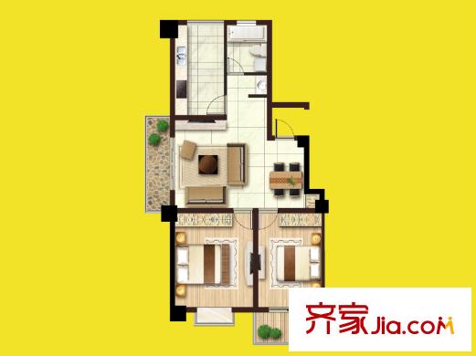 匯富廣場1#樓104平方米戶型 2室2廳1衛(wèi)1廚