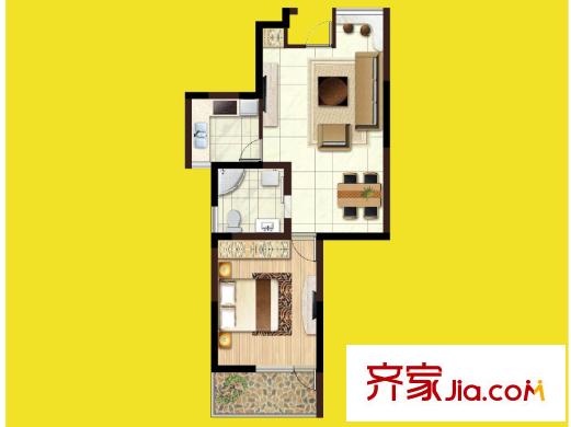 匯富廣場(chǎng)5#樓75平方米戶型 1室2廳1衛(wèi)1廚