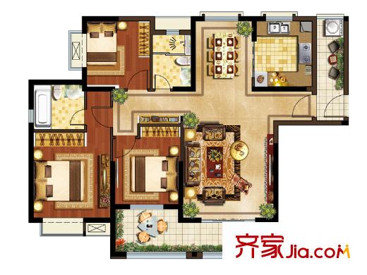 華強(qiáng)城公園1號68#樓D3戶型 3室2廳2衛(wèi)1廚