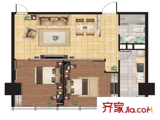 鳳凰文化廣場(chǎng)B戶型 2室2廳1衛(wèi)1廚
